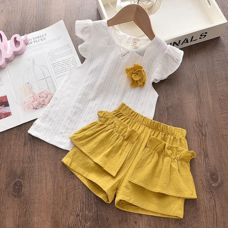 Kid Baby Girls Clothes Sets Summer Sleeveless Tops Shorts Fashion Lovely Clothing