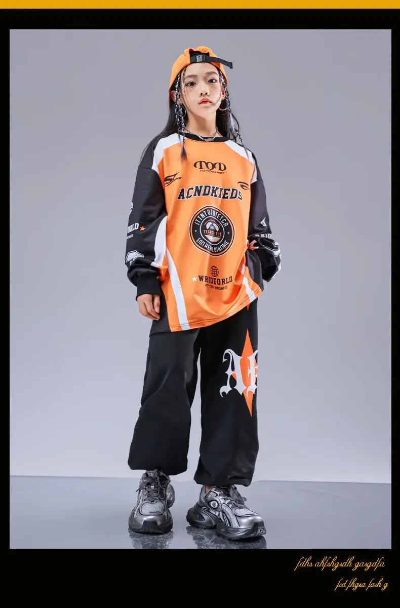Kid Cool Hip Hop Clothing Red Black Print Sweatshirt Casual Street Sweat Jogger pants for Girl Boy Jazz Dance Costumes Clothes