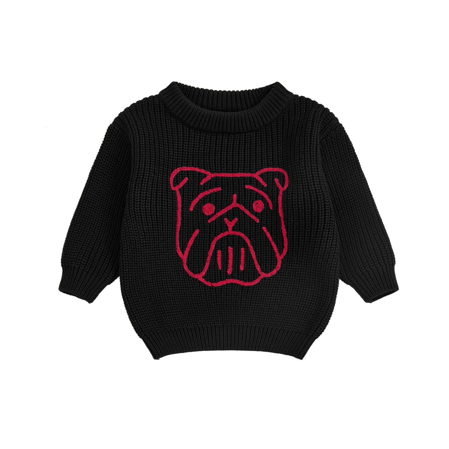 Kid Clothes Girls Autumn Knit Xmas Sweaters Long Sleeve Round Neck Bulldog/Elephant Embroidery Pullover Knitwear