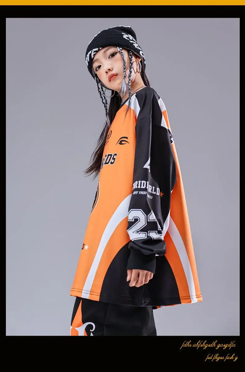 Kid Cool Hip Hop Clothing Red Black Print Sweatshirt Casual Street Sweat Jogger pants for Girl Boy Jazz Dance Costumes Clothes