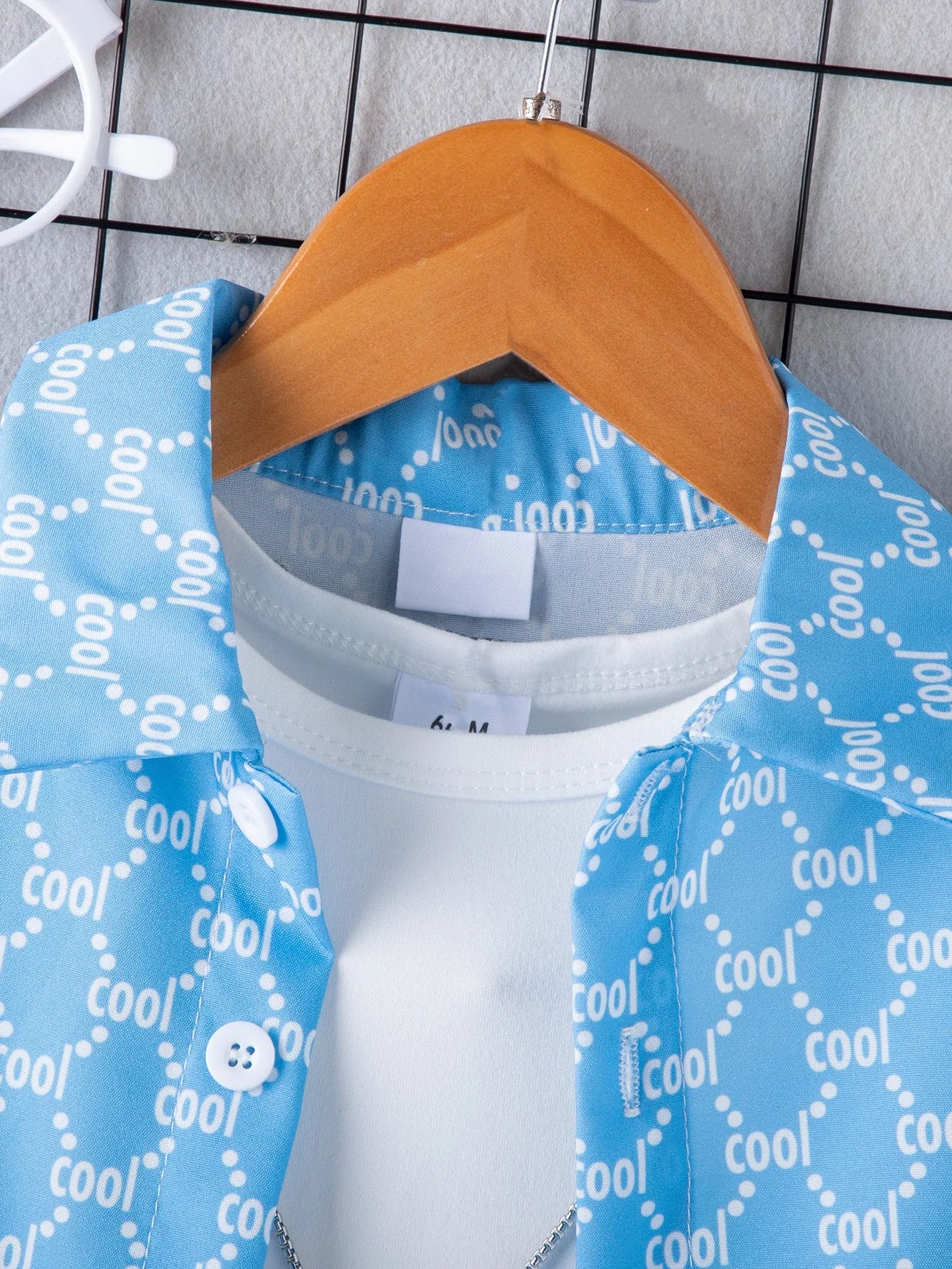 Kid Fashion Boy Outfit Three Piece Set Light Blue Short Sleeve Top Shirt Plain White Inner T-Shirt Blue Shorts Children Clothing