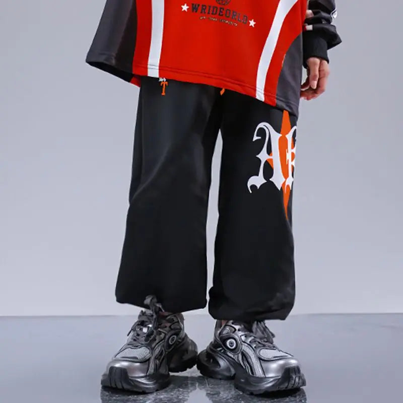 Kid Cool Hip Hop Clothing Red Black Print Sweatshirt Casual Street Sweat Jogger pants for Girl Boy Jazz Dance Costumes Clothes