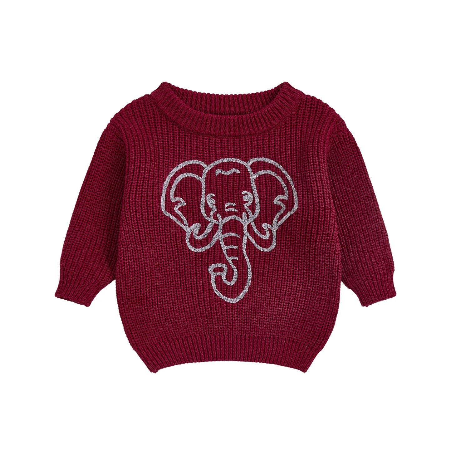 Kid Clothes Girls Autumn Knit Xmas Sweaters Long Sleeve Round Neck Bulldog/Elephant Embroidery Pullover Knitwear