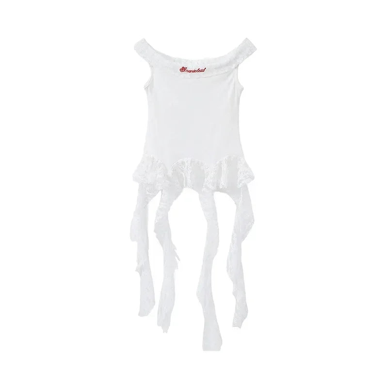 Kid Hip Hop Clothing Dance Costumes Clothes White Off Shoulder LaceParachute Jeans Baggy Pants for Girl Top Denim Blue Casual