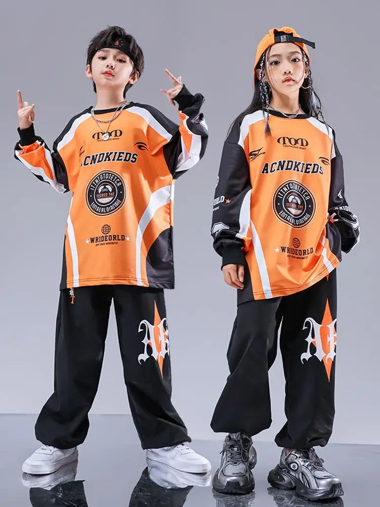 Kid Cool Hip Hop Clothing Red Black Print Sweatshirt Casual Street Sweat Jogger pants for Girl Boy Jazz Dance Costumes Clothes