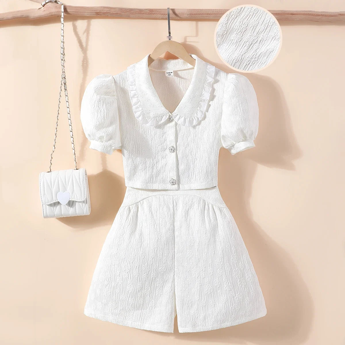 Kid Girls Clothing Set Teen Girl Clothes 2Pcs Summer Short Sleeve Shirt + Shorts Vacation Elegant Children Outfit Soft Ventilate