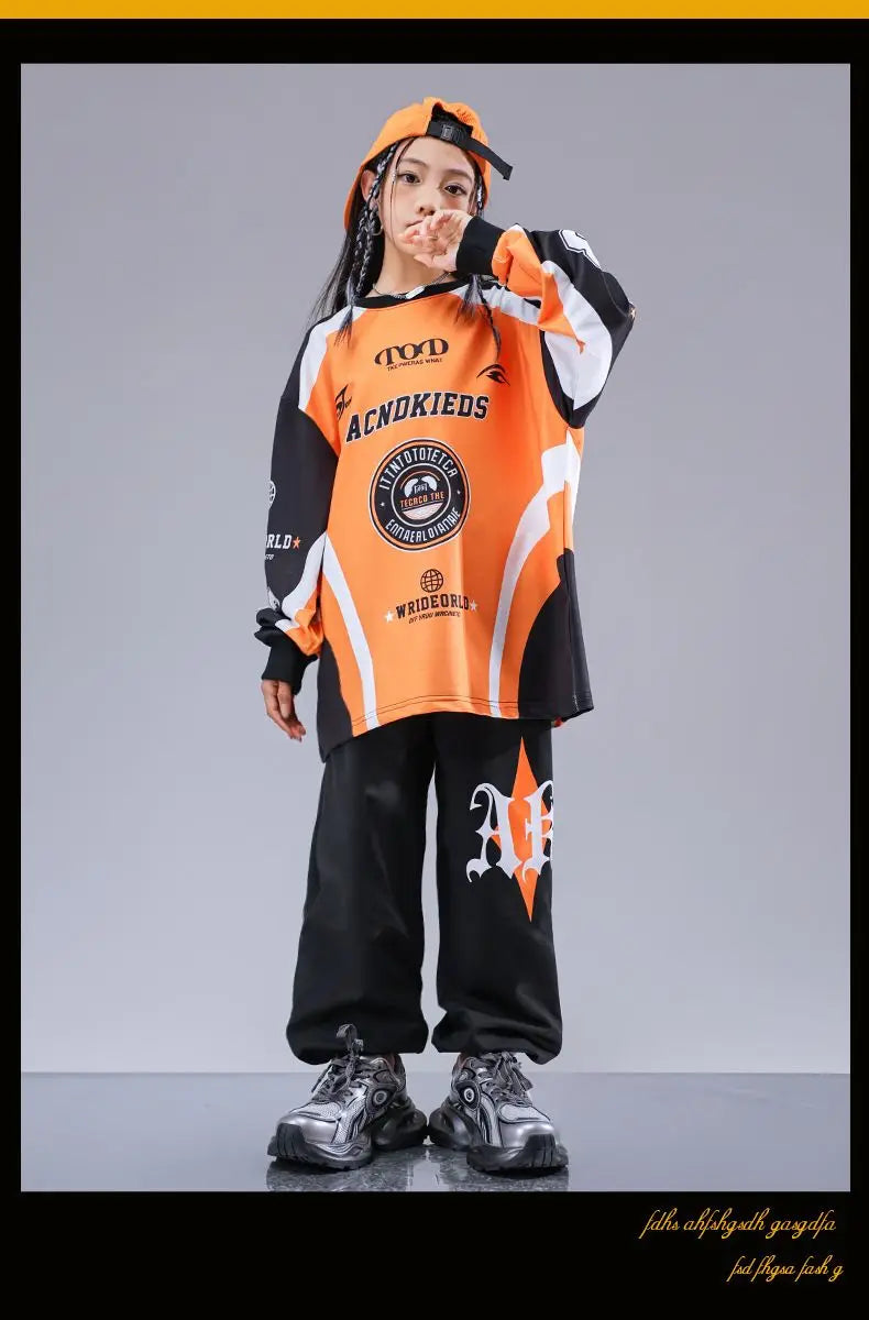 Kid Cool Hip Hop Clothing Red Black Print Sweatshirt Casual Street Sweat Jogger pants for Girl Boy Jazz Dance Costumes Clothes