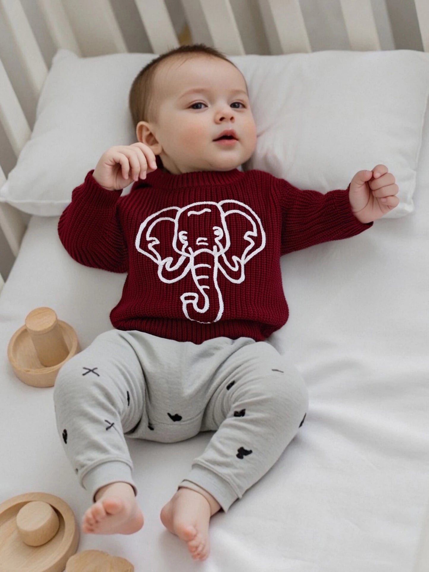 Kid Clothes Girls Autumn Knit Xmas Sweaters Long Sleeve Round Neck Bulldog/Elephant Embroidery Pullover Knitwear
