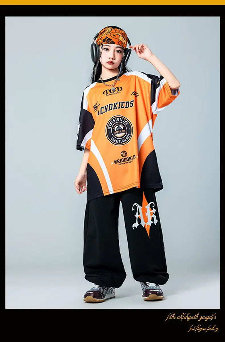 Kid Cool Hip Hop Clothing Red Black Print Sweatshirt Casual Street Sweat Jogger pants for Girl Boy Jazz Dance Costumes Clothes