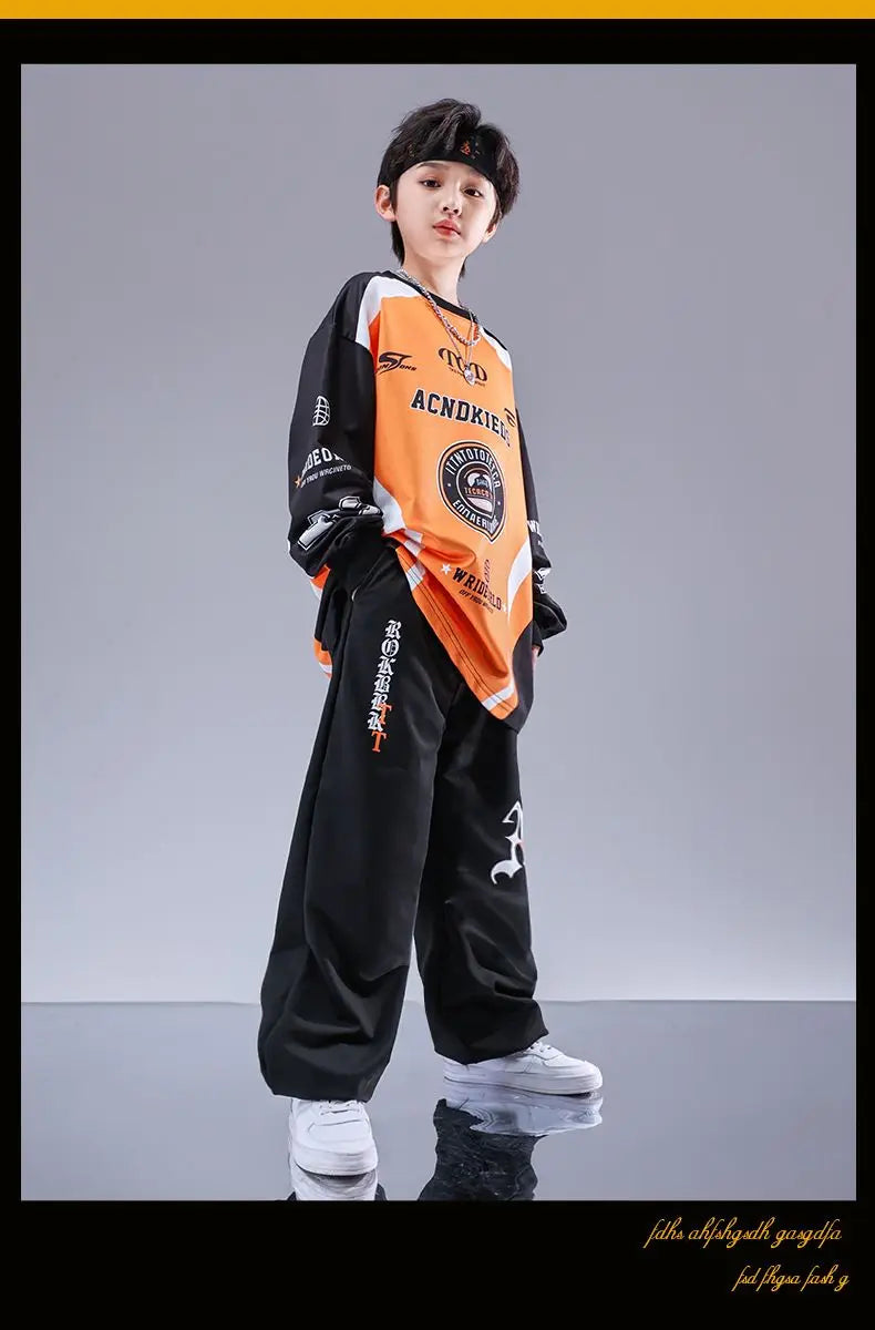 Kid Cool Hip Hop Clothing Red Black Print Sweatshirt Casual Street Sweat Jogger pants for Girl Boy Jazz Dance Costumes Clothes