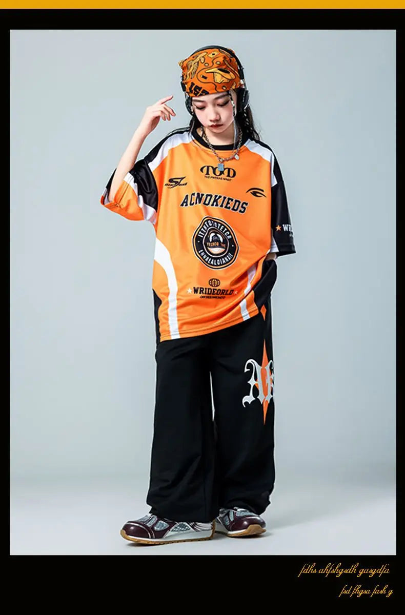Kid Cool Hip Hop Clothing Red Black Print Sweatshirt Casual Street Sweat Jogger pants for Girl Boy Jazz Dance Costumes Clothes