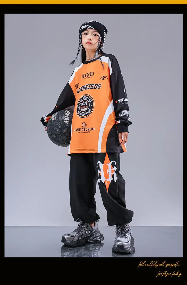 Kid Cool Hip Hop Clothing Red Black Print Sweatshirt Casual Street Sweat Jogger pants for Girl Boy Jazz Dance Costumes Clothes