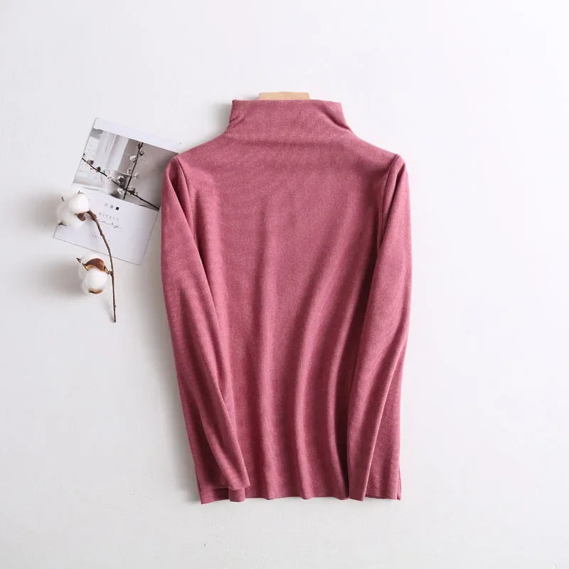 Kid's Clothes Base Shirt  2024 Autumn New Girls Simple Solid Half-high Collar Blouse Boys Warm Fit Bottoming Shirt Tops