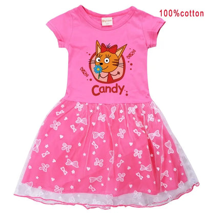 Kid-e-cats Clothes Kids Three Kitten Russian Cartoon Clothing Baby Girl Halloween Costume Dresses Children Princess Vestidos Bag