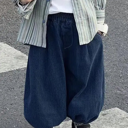 Kid Boy Spring Autumn Suit 2025 New Korean Handsome Baby Fashion Corduroy Striped Shirt and Pants Clothes Two Piece Set Outfits