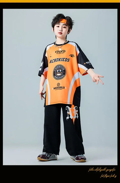 Kid Cool Hip Hop Clothing Red Black Print Sweatshirt Casual Street Sweat Jogger pants for Girl Boy Jazz Dance Costumes Clothes