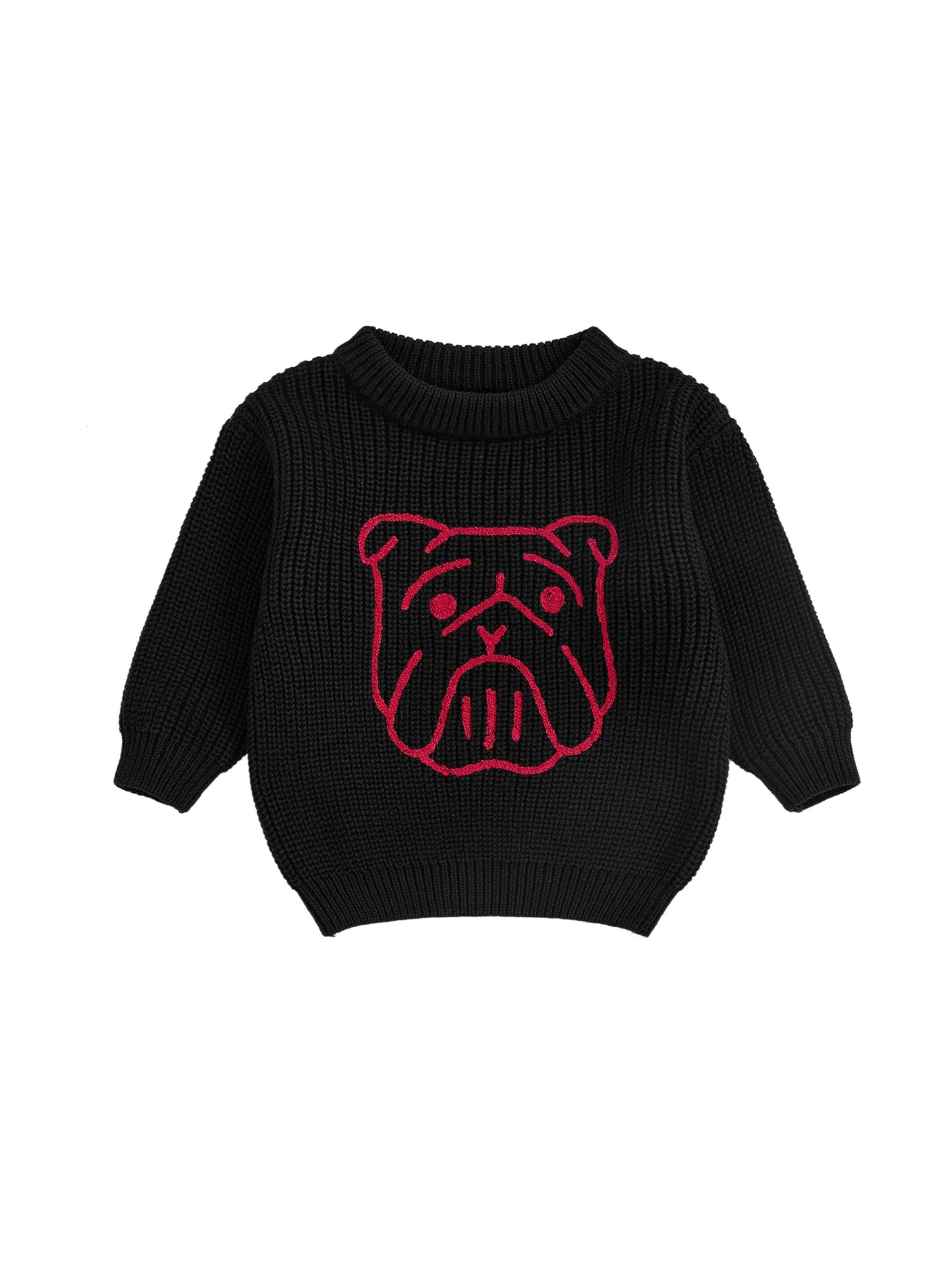 Kid Clothes Girls Autumn Knit Xmas Sweaters Long Sleeve Round Neck Bulldog/Elephant Embroidery Pullover Knitwear