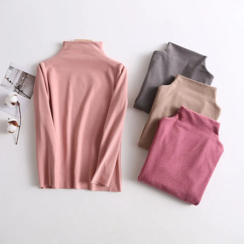 Kid's Clothes Base Shirt  2024 Autumn New Girls Simple Solid Half-high Collar Blouse Boys Warm Fit Bottoming Shirt Tops