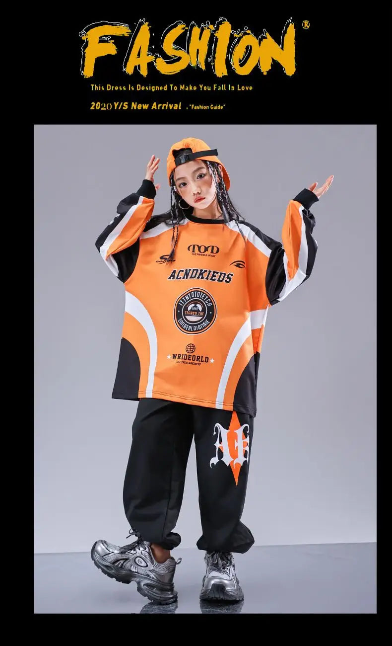 Kid Cool Hip Hop Clothing Red Black Print Sweatshirt Casual Street Sweat Jogger pants for Girl Boy Jazz Dance Costumes Clothes