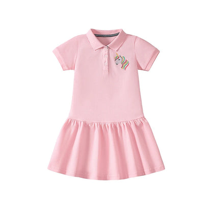 Kids Clothes Children's Clothing Baby Girls 2025 New Summer Cotton Embroidered Cartoon Unicron Dresses