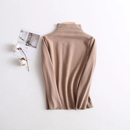 Kid's Clothes Base Shirt  2024 Autumn New Girls Simple Solid Half-high Collar Blouse Boys Warm Fit Bottoming Shirt Tops