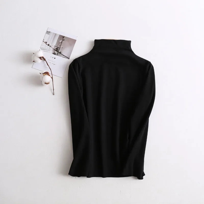 Kid's Clothes Base Shirt  2024 Autumn New Girls Simple Solid Half-high Collar Blouse Boys Warm Fit Bottoming Shirt Tops
