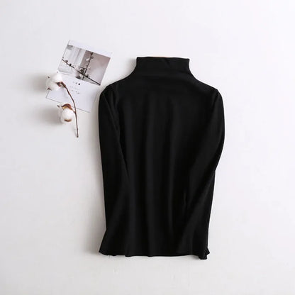 Kid's Clothes Base Shirt  2024 Autumn New Girls Simple Solid Half-high Collar Blouse Boys Warm Fit Bottoming Shirt Tops