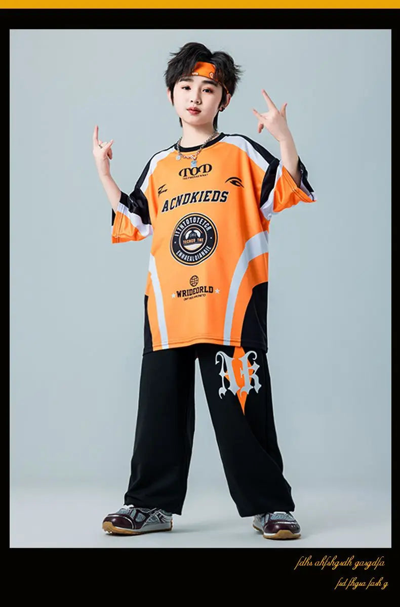 Kid Cool Hip Hop Clothing Red Black Print Sweatshirt Casual Street Sweat Jogger pants for Girl Boy Jazz Dance Costumes Clothes