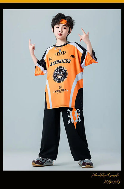 Kid Cool Hip Hop Clothing Red Black Print Sweatshirt Casual Street Sweat Jogger pants for Girl Boy Jazz Dance Costumes Clothes