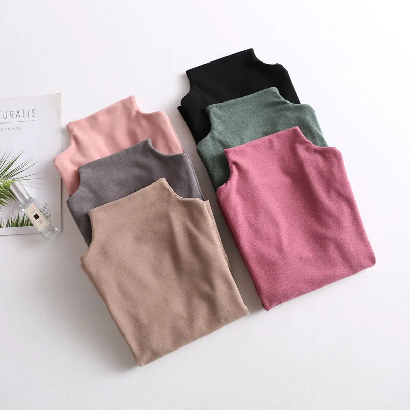 Kid's Clothes Base Shirt  2024 Autumn New Girls Simple Solid Half-high Collar Blouse Boys Warm Fit Bottoming Shirt Tops