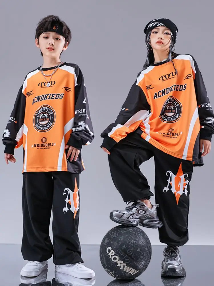 Kid Cool Hip Hop Clothing Red Black Print Sweatshirt Casual Street Sweat Jogger pants for Girl Boy Jazz Dance Costumes Clothes