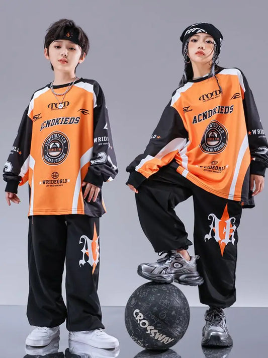 Kid Cool Hip Hop Clothing Red Black Print Sweatshirt Casual Street Sweat Jogger pants for Girl Boy Jazz Dance Costumes Clothes