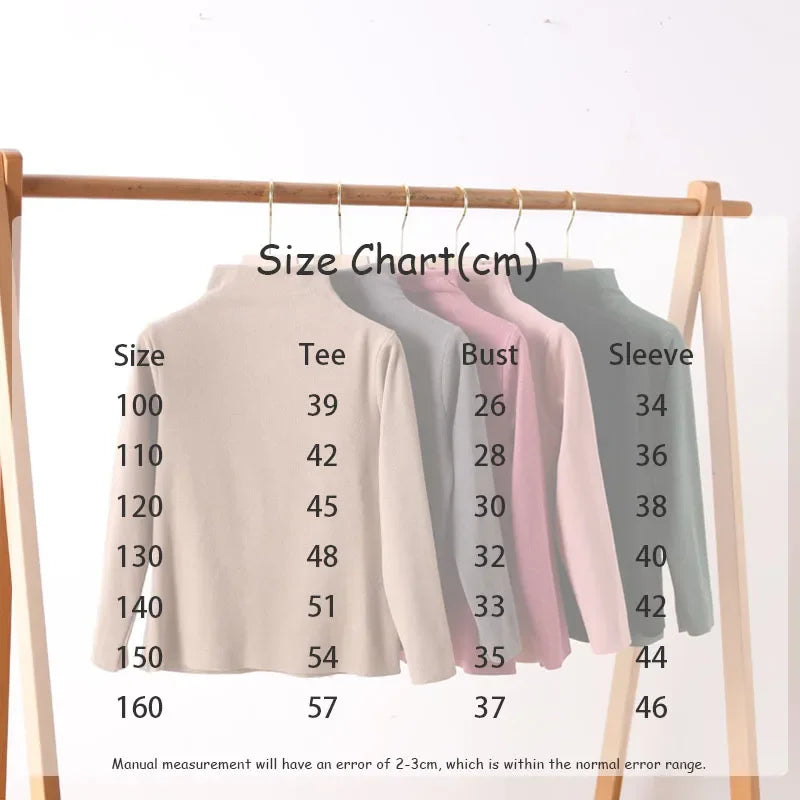 Kid's Clothes Base Shirt  2024 Autumn New Girls Simple Solid Half-high Collar Blouse Boys Warm Fit Bottoming Shirt Tops