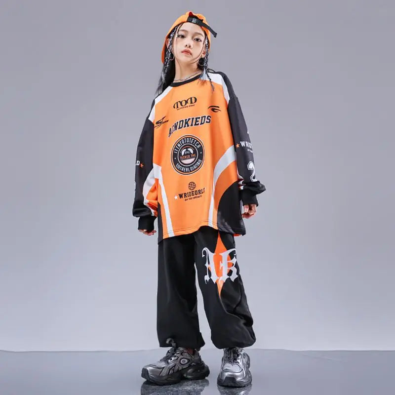 Kid Cool Hip Hop Clothing Red Black Print Sweatshirt Casual Street Sweat Jogger pants for Girl Boy Jazz Dance Costumes Clothes