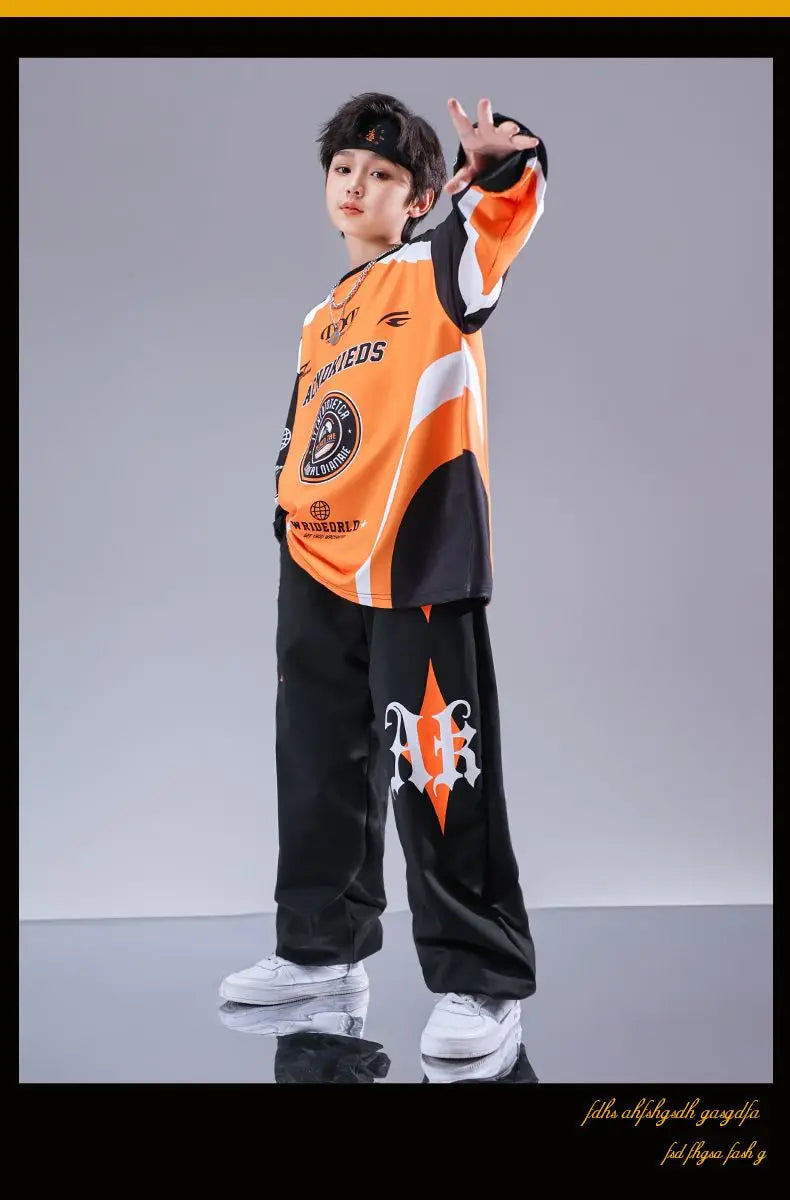 Kid Cool Hip Hop Clothing Red Black Print Sweatshirt Casual Street Sweat Jogger pants for Girl Boy Jazz Dance Costumes Clothes