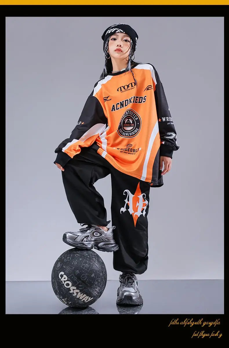 Kid Cool Hip Hop Clothing Red Black Print Sweatshirt Casual Street Sweat Jogger pants for Girl Boy Jazz Dance Costumes Clothes