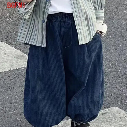 Kid Boy Spring Autumn Suit 2025 New Korean Handsome Baby Fashion Corduroy Striped Shirt and Pants Clothes Two Piece Set Outfits