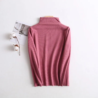 Kid's Clothes Base Shirt  2024 Autumn New Girls Simple Solid Half-high Collar Blouse Boys Warm Fit Bottoming Shirt Tops