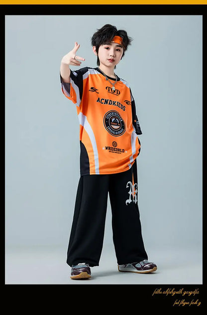 Kid Cool Hip Hop Clothing Red Black Print Sweatshirt Casual Street Sweat Jogger pants for Girl Boy Jazz Dance Costumes Clothes