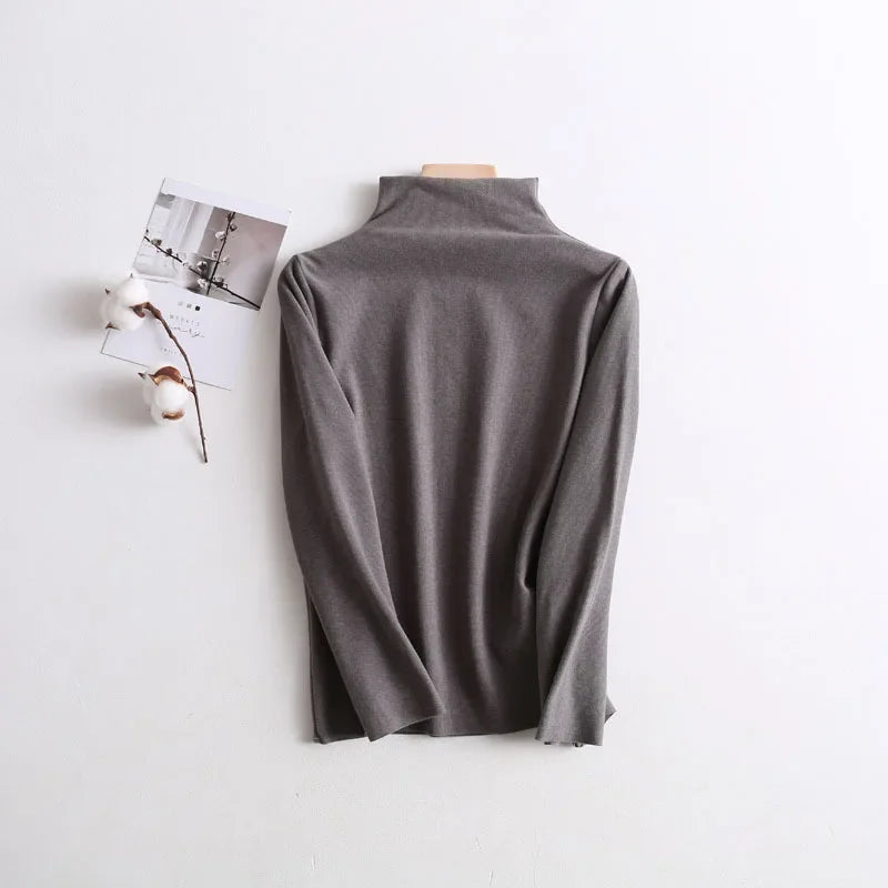Kid's Clothes Base Shirt  2024 Autumn New Girls Simple Solid Half-high Collar Blouse Boys Warm Fit Bottoming Shirt Tops