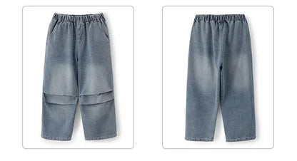 Kid Hip Hop Clothing Dance Costumes Clothes White Off Shoulder LaceParachute Jeans Baggy Pants for Girl Top Denim Blue Casual
