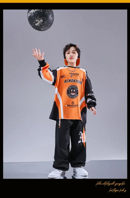 Kid Cool Hip Hop Clothing Red Black Print Sweatshirt Casual Street Sweat Jogger pants for Girl Boy Jazz Dance Costumes Clothes