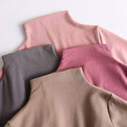 Kid's Clothes Base Shirt  2024 Autumn New Girls Simple Solid Half-high Collar Blouse Boys Warm Fit Bottoming Shirt Tops