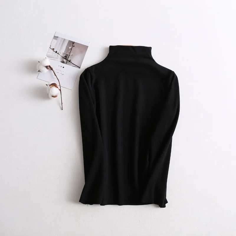 Kid's Clothes Base Shirt  2024 Autumn New Girls Simple Solid Half-high Collar Blouse Boys Warm Fit Bottoming Shirt Tops