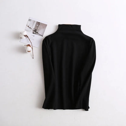 Kid's Clothes Base Shirt  2024 Autumn New Girls Simple Solid Half-high Collar Blouse Boys Warm Fit Bottoming Shirt Tops