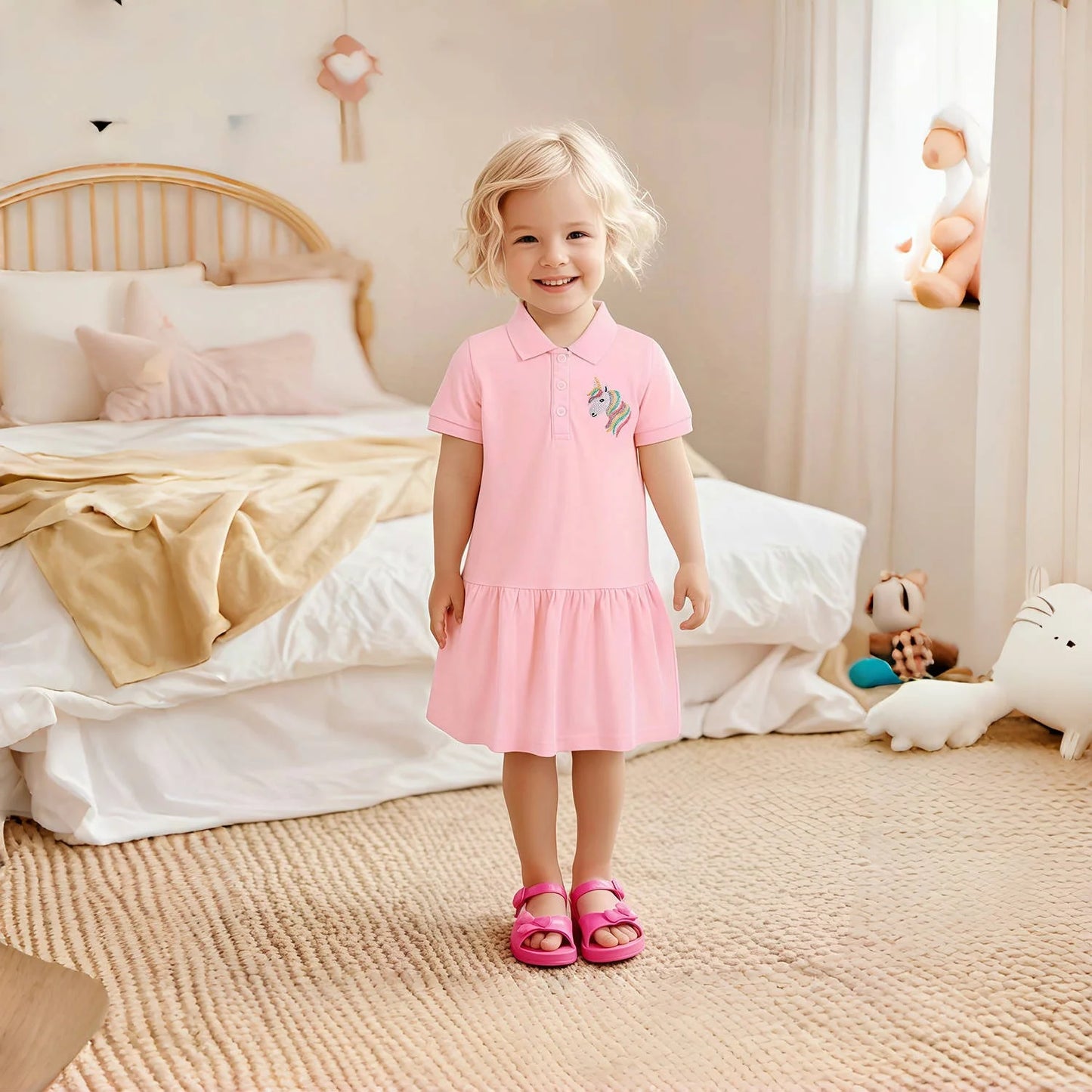 Kids Clothes Children's Clothing Baby Girls 2025 New Summer Cotton Embroidered Cartoon Unicron Dresses