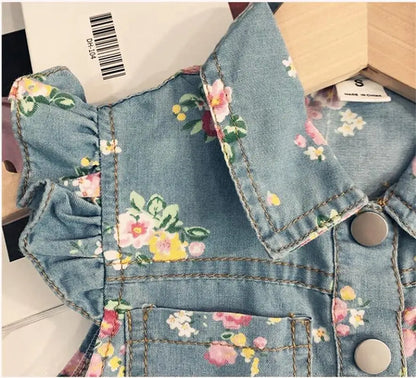 Kid's Clothing Sets for Baby Girls Floral Print Petal Sleeves Lapel Shirt & Shorts 2Pcs Set Childrens Suit Imitation Denim Outfi