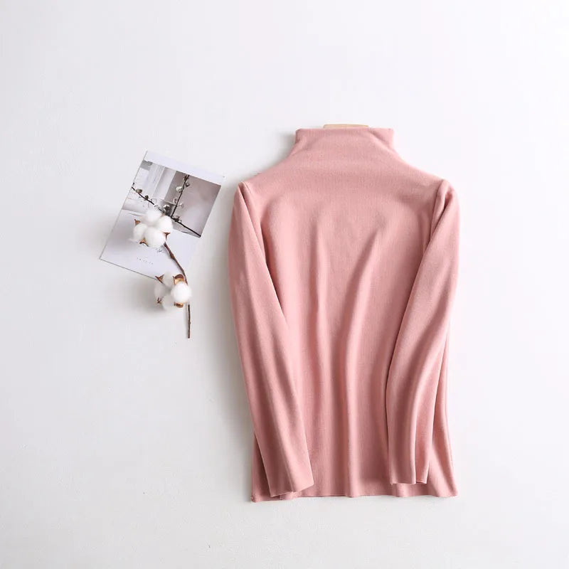 Kid's Clothes Base Shirt  2024 Autumn New Girls Simple Solid Half-high Collar Blouse Boys Warm Fit Bottoming Shirt Tops