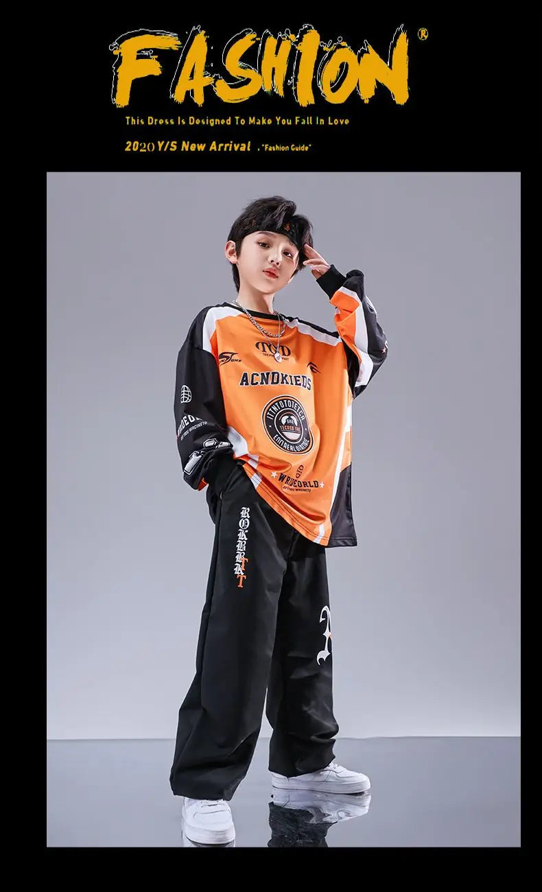 Kid Cool Hip Hop Clothing Red Black Print Sweatshirt Casual Street Sweat Jogger pants for Girl Boy Jazz Dance Costumes Clothes