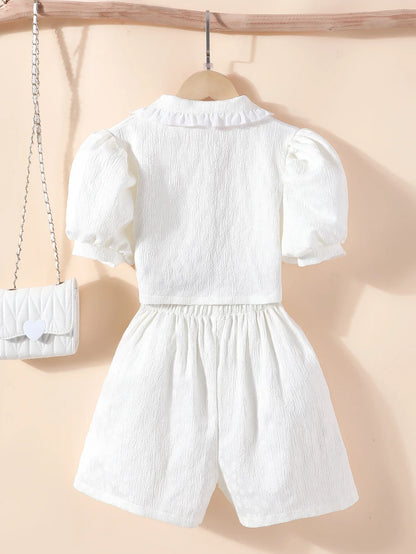 Kid Girls Clothing Set Teen Girl Clothes 2Pcs Summer Short Sleeve Shirt + Shorts Vacation Elegant Children Outfit Soft Ventilate